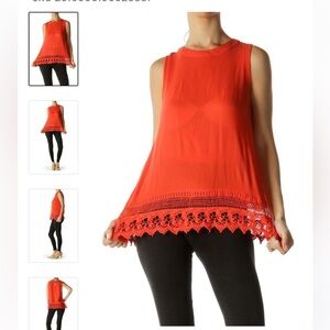 Elodie Orange Tank Top w/ Lace Detail